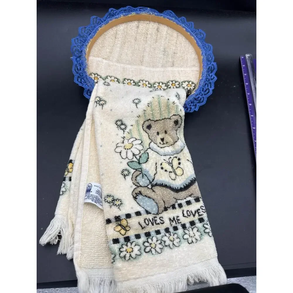 Boyds Bears Loves Me Not Wall Hanging Hand Towel Teddy Daisy Butterfly vintage